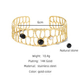 YACHAN Stainless Steel Wide Bangle Bracelet Natural Stone Statement 14K Plated