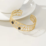 YACHAN Stainless Steel Wide Bangle Bracelet Natural Stone Statement 14K Plated