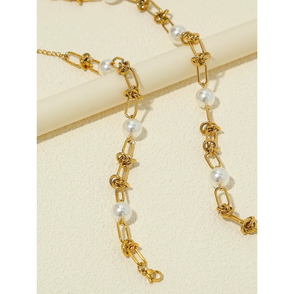 YACHAN Chubby Chains Stainless Steel Necklace for Women Vintage Pearl Choker