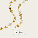 YACHAN Chubby Chains Stainless Steel Necklace for Women Vintage Pearl Choker