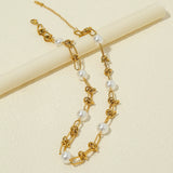 YACHAN Chubby Chains Stainless Steel Necklace for Women Vintage Pearl Choker