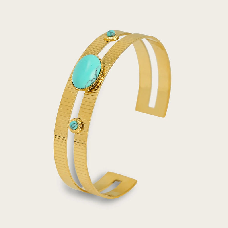 Vintage Turquoise Stainless Steel Cuff Bracelet for Women