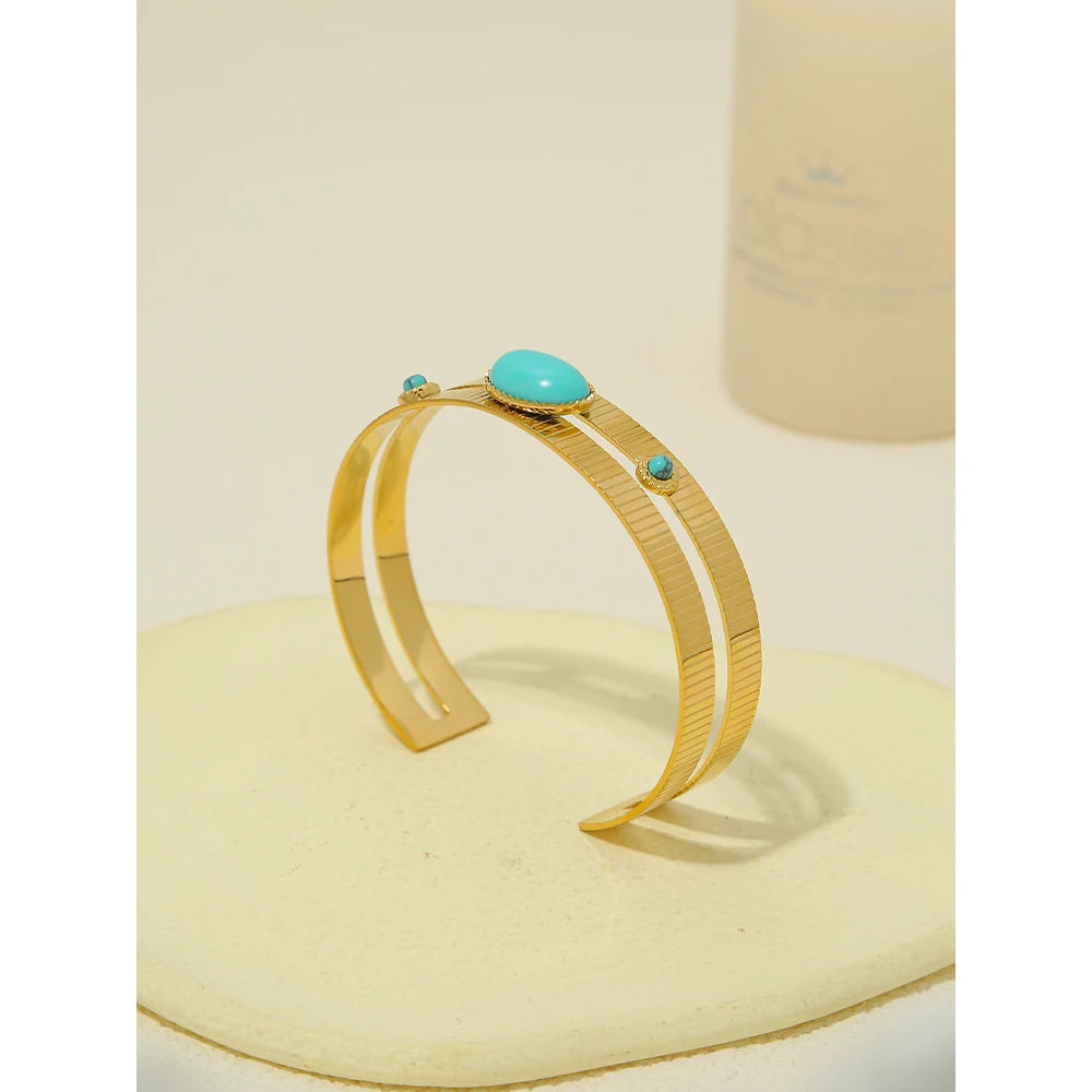 Vintage Turquoise Stainless Steel Cuff Bracelet for Women