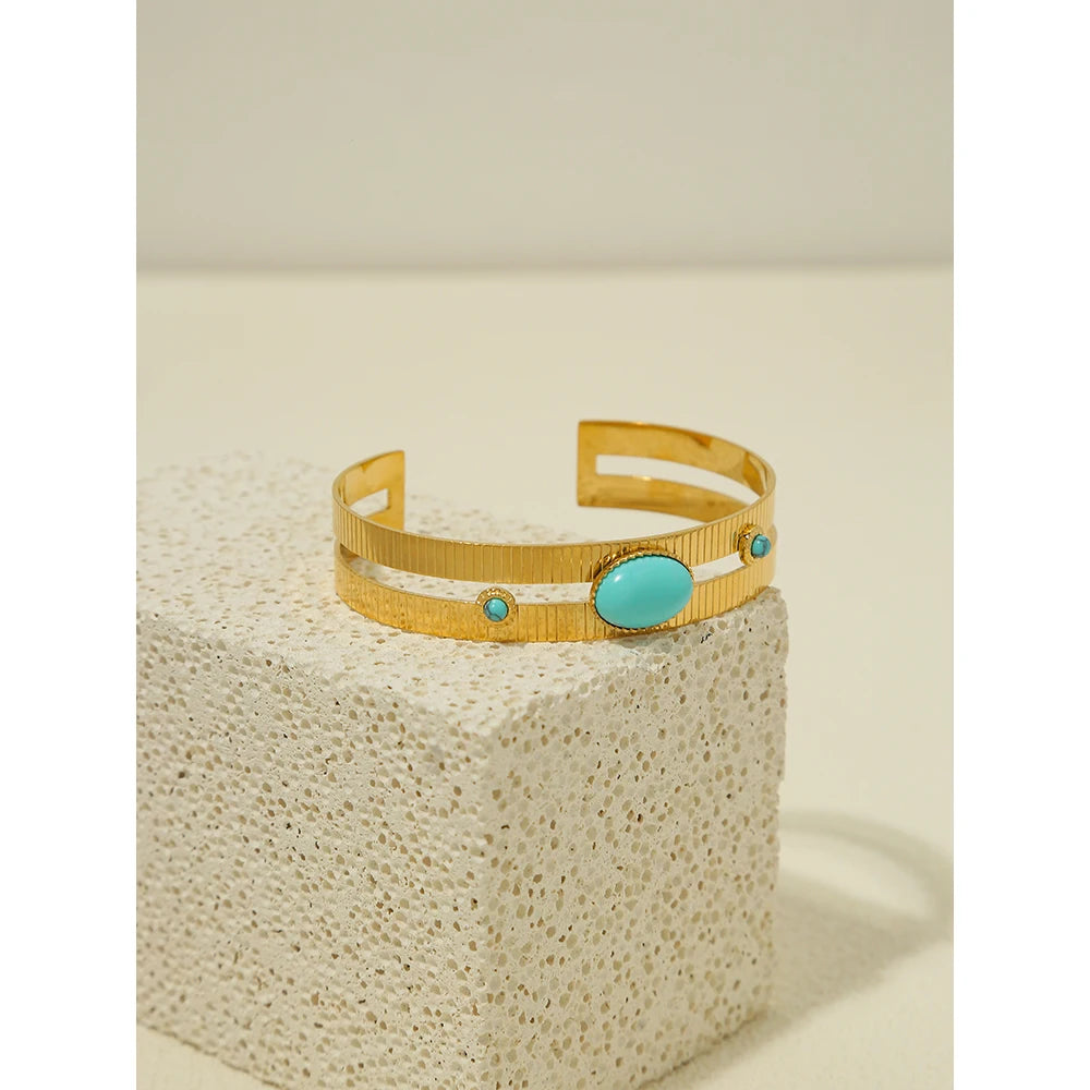 Vintage Turquoise Stainless Steel Cuff Bracelet for Women