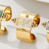 YACHAN Water Proof Stone Wide Ring Stainless Steel For Women