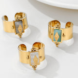 YACHAN Water Proof Stone Wide Ring Stainless Steel For Women