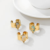 YACHAN Water Proof Stone Wide Ring Stainless Steel For Women