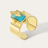 YACHAN Water Proof Stone Wide Ring Stainless Steel For Women
