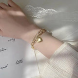 YACHU Pearl Alloy Pendant Chain Bracelet Charm Heart Bangle Party Jewelry