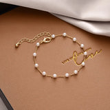 YACHU Pearl Alloy Pendant Chain Bracelet Charm Heart Bangle Party Jewelry