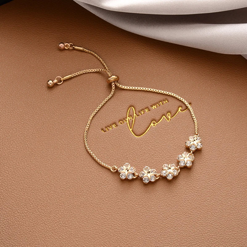 YACHU Inlaid Rhinestone Flower Charm Bracelet Women Girl Jewelry