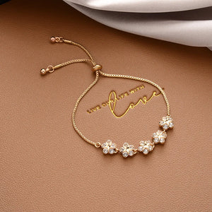 YACHU Inlaid Rhinestone Flower Charm Bracelet Women Girl Jewelry