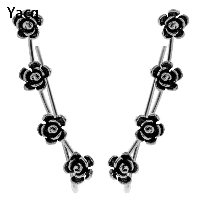 925 Silver Flower Ear Cuff Clip Earrings for Women