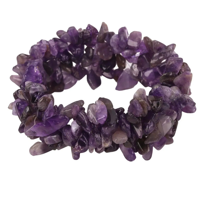 Amethyst Stretch Cuff Bracelet 5 Layer Chunky Chakra Bracelet Bridal Jewelry
