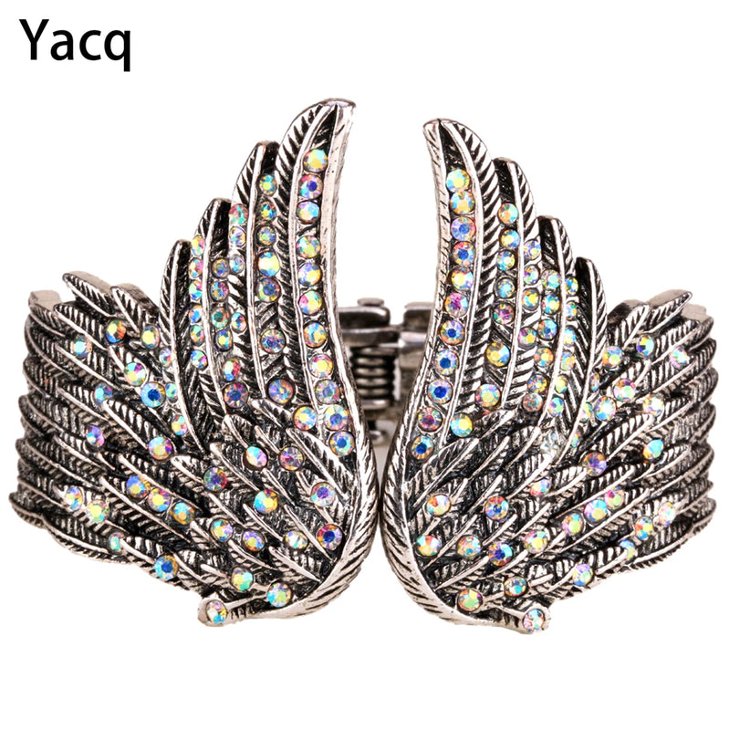 Angel Wing Bangle Bracelet Women Crystal Jewelry Antique Silver