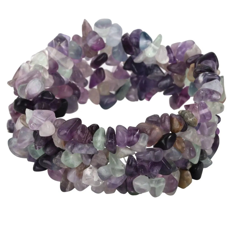 Fluorite Stretch Cuff 5 Layer Braided Chunky Chakra Bracelet