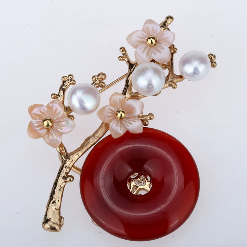 Freshwater Pearl Agate Shell Flower Branch Pin Brooch Jewelry Gift