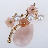 Freshwater Pearl Amethyst Rose Quartz Shell Flower Pin Brooch Gemstone Jewelry