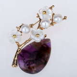 Freshwater Pearl Amethyst Rose Quartz Shell Flower Pin Brooch Gemstone Jewelry