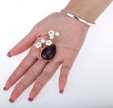 Freshwater Pearl Amethyst Rose Quartz Shell Flower Pin Brooch Gemstone Jewelry