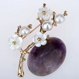 Freshwater Pearl Shell Flower Branch Pin Brooch Jewelry Gift