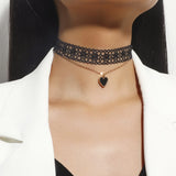 Sexy Gothic Lace Necklace Double Heart Bone Chain Pendant