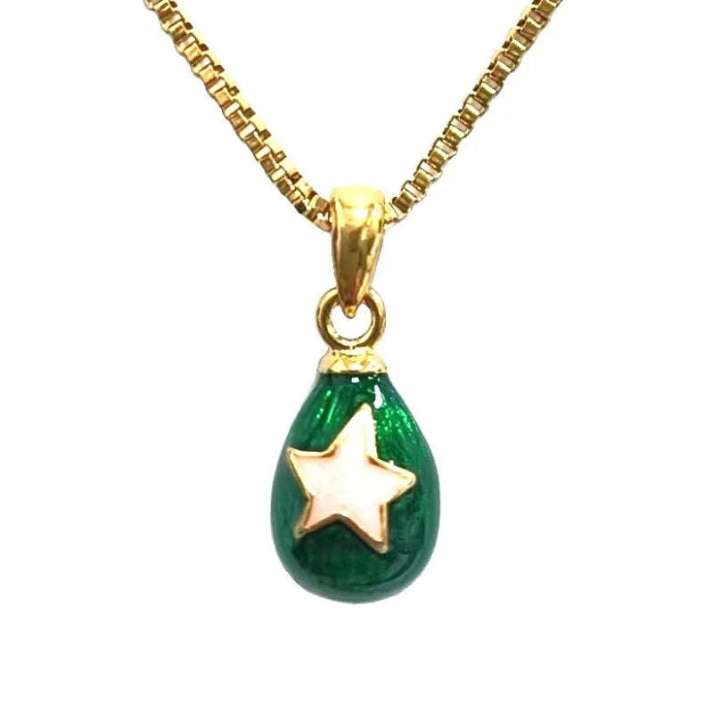 Enamel HandMade Jewelry Mini Brass Star Vintage Egg Pendant Charm Necklace
