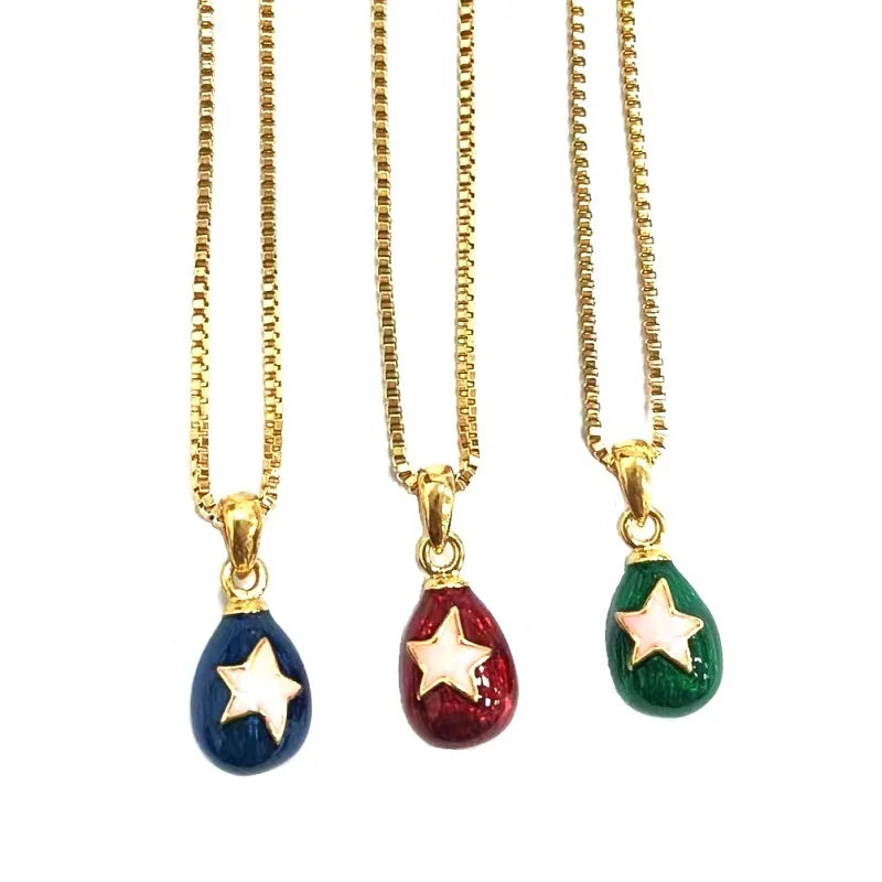 Enamel HandMade Jewelry Mini Brass Star Vintage Egg Pendant Charm Necklace