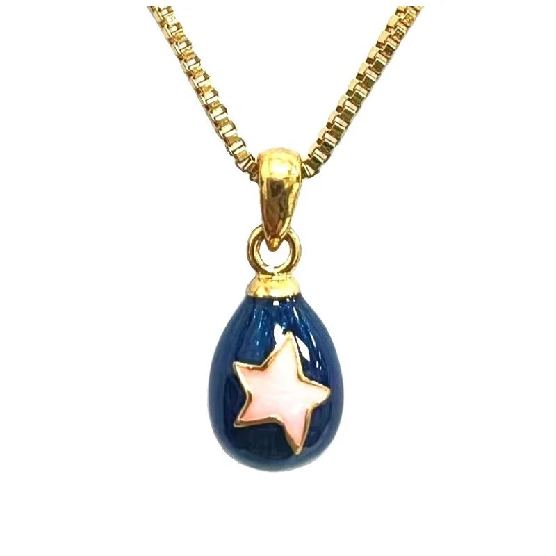 Enamel HandMade Jewelry Mini Brass Star Vintage Egg Pendant Charm Necklace