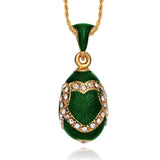 Vintage Heart Brass Egg Pendant Necklace with Rhinestone Charm