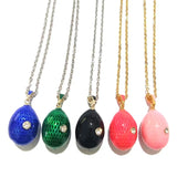Green Enamel Brass Pendant Necklace with Rhinestone Charm