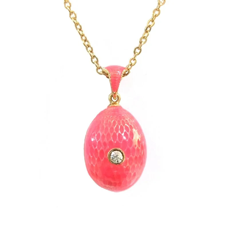 Green Enamel Brass Pendant Necklace with Rhinestone Charm
