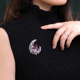 Colorful Crystal Brooch Pins Women Coats Moon Brooches Collar Jewelry