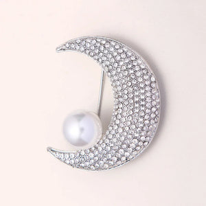 Rhinestone Moon Brooch Pin Women's Collar Jewelry
