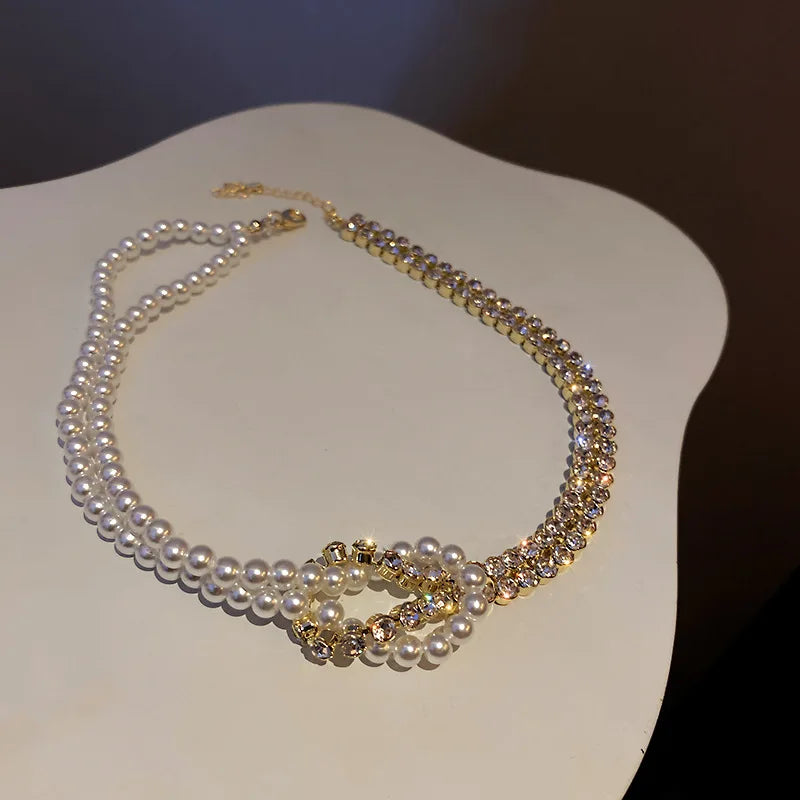 Pearl Crystal Choker Necklace Short Chain Wedding Jewelry