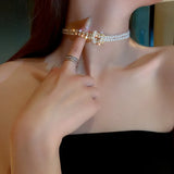 Pearl Crystal Choker Necklace Short Chain Wedding Jewelry