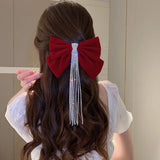 Large Bow Rhinestone Tassel Hair Clip Hairpin Wedding Hairgrip