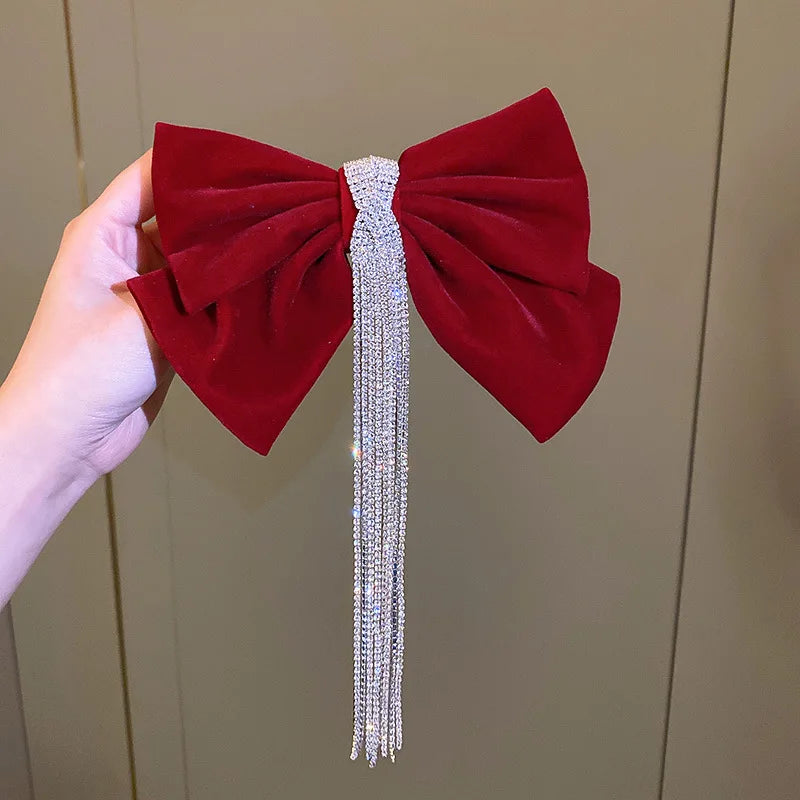 Large Bow Rhinestone Tassel Hair Clip Hairpin Wedding Hairgrip