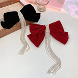 Large Bow Rhinestone Tassel Hair Clip Hairpin Wedding Hairgrip