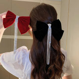 Large Bow Rhinestone Tassel Hair Clip Hairpin Wedding Hairgrip