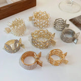 Women's Metal Hair Clip Pearl Rhinestone Ponytail Holder Hair Claws Pins