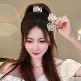 Women's Metal Hair Clip Pearl Rhinestone Ponytail Holder Hair Claws Pins