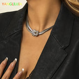Metal Chain Knot Necklace Hip-hop Punk Rock Clavicle Women Jewelry