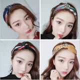 Women Headband Fabric Cross Knotted Bow Chiffon Floral Hair Band