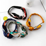Women Headband Fabric Cross Knotted Bow Chiffon Floral Hair Band