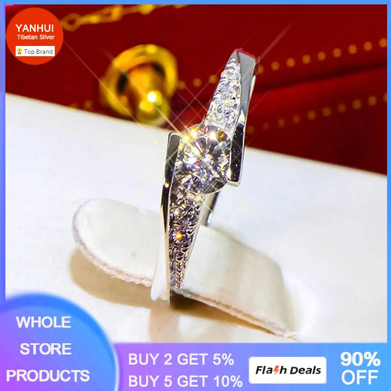0.75ct CZ Rings Women Proposal Jewelry Silver Wedding Band R036