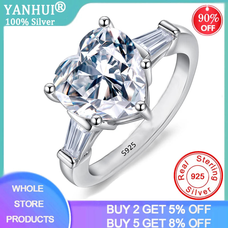 3.0ct Heart Rings for Women Tibetan Silver Engagement Bridal Jewelry