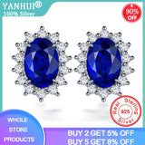 Lab Sapphire Stud Earrings for Women Wedding Jewelry