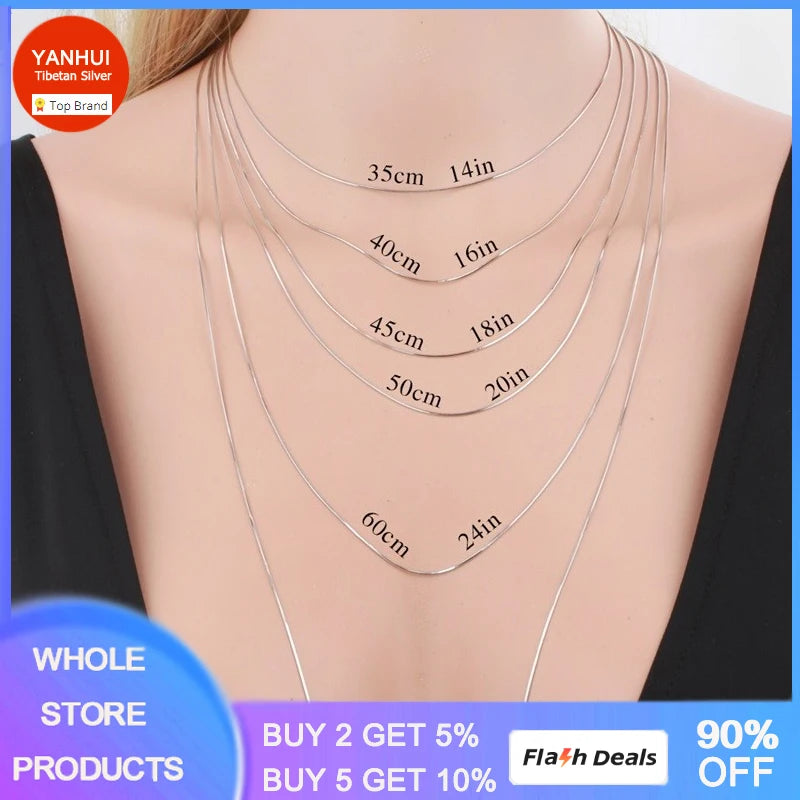 Allergy Tibetan Silver Necklaces 1mm Snake Chains 16-28inch Chokers Women Gift