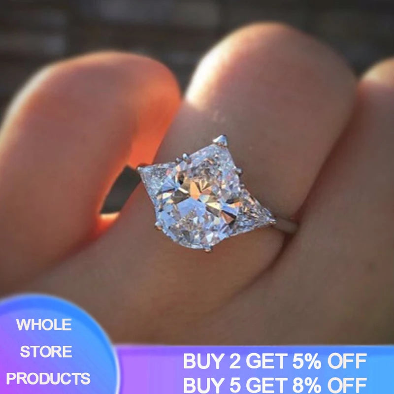 Big Hyperbolic Rings For Women Pear Cut 5ct Zirconia Engagement Ring